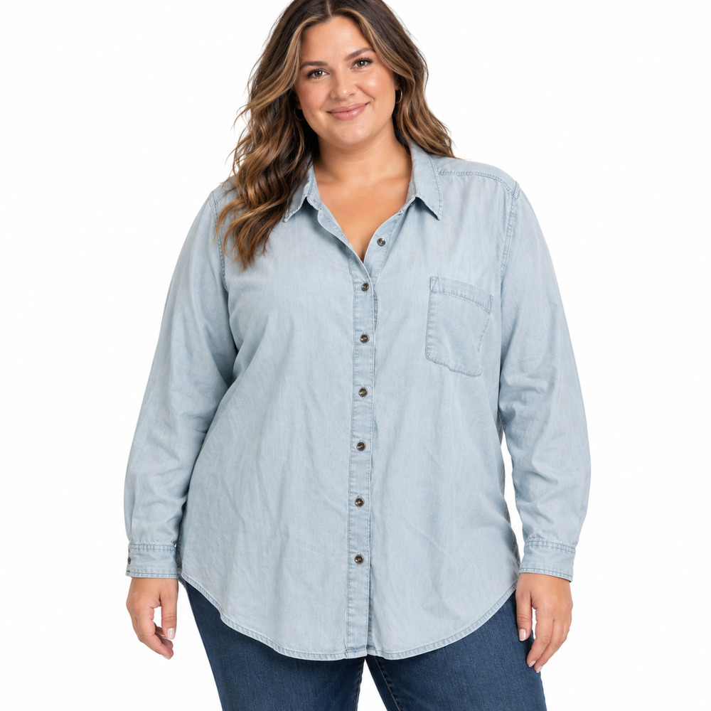 Torrid Blue Chambray Button Up Long Sleeve Top Blouse Shirt Collared sz 4X